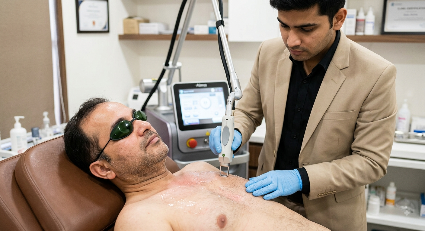 Laser hair reduction treatment for men at D'TANIQUE
